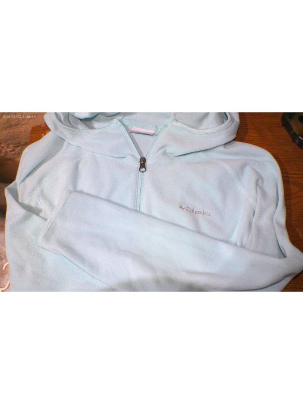 Columbia Hoodie Fleece Velour Athleisure Aqua Medium - Picture 4 of 7